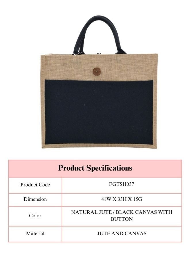 Fatio Set of 10 Eco-Friendly Jute Canvas Bags – Natural Jute & Black Canvas with Button - Image 4